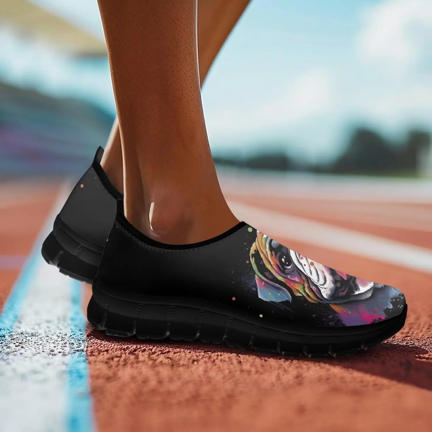 Dog Print Slip on Loafers for Women Anti-Skid Running Sneakers No Laces Breathable Sport Shoes