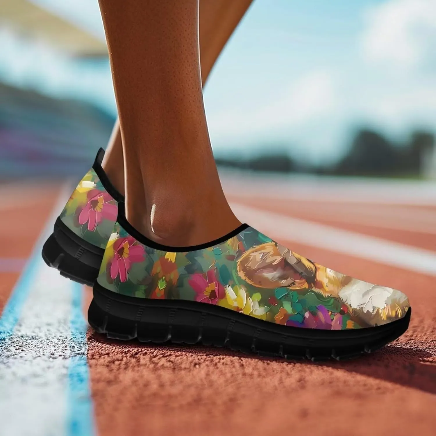 Dog Print Slip on Loafers for Women Anti-Skid Running Sneakers No Laces Breathable Sport Shoes