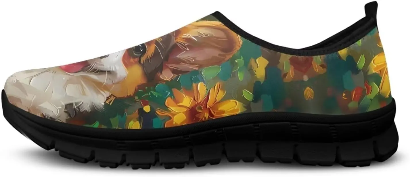 Dog Print Slip on Loafers for Women Anti-Skid Running Sneakers No Laces Breathable Sport Shoes