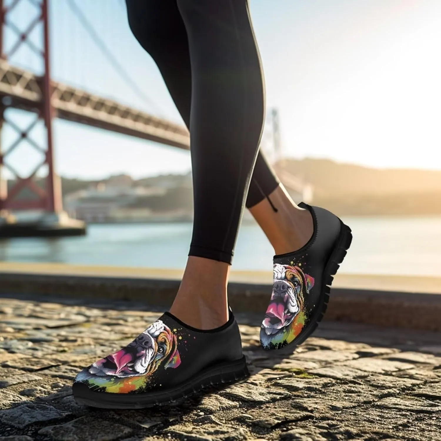 Dog Print Slip on Loafers for Women Anti-Skid Running Sneakers No Laces Breathable Sport Shoes