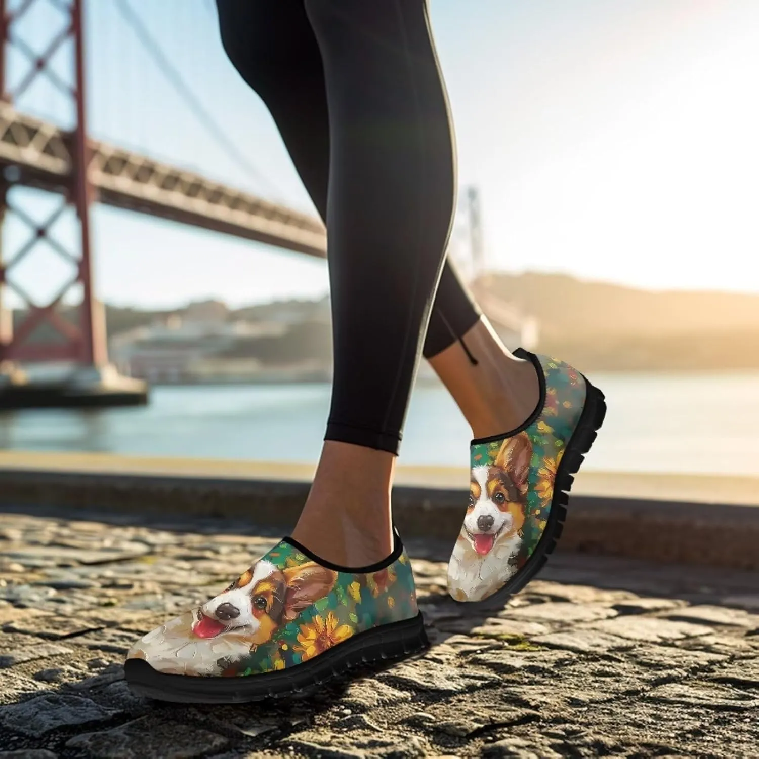 Dog Print Slip on Loafers for Women Anti-Skid Running Sneakers No Laces Breathable Sport Shoes