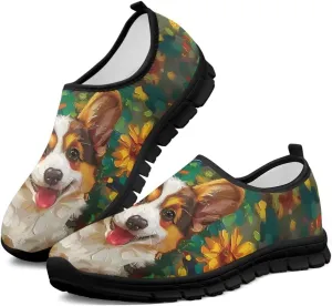 Dog Print Slip on Loafers for Women Anti-Skid Running Sneakers No Laces Breathable Sport Shoes