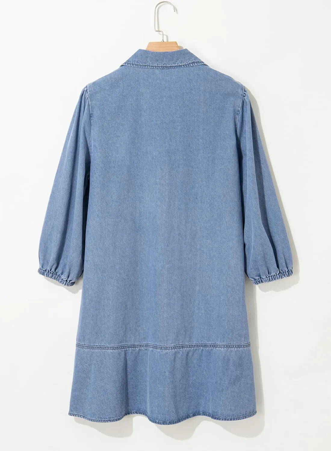 Dokotoo Denim Dress for Women Summer Casual Babydoll 2025 V Neck 3/4 Puff Sleeve Jean Dresses