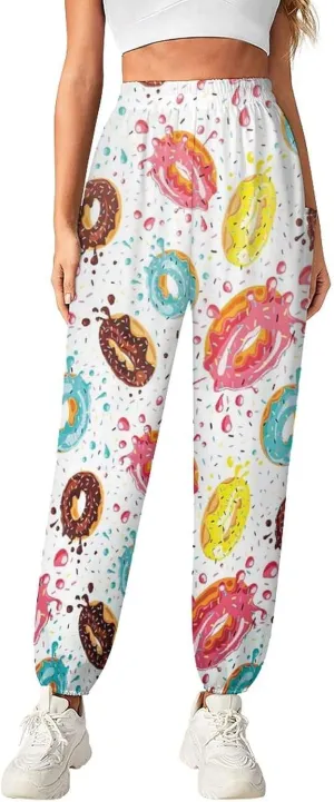 Dount Print Yoga Bloomers Womens Hippie Harem Pant Elephant Pants Elastic Gym Joggers Loose Casual Slacks Sweatpants