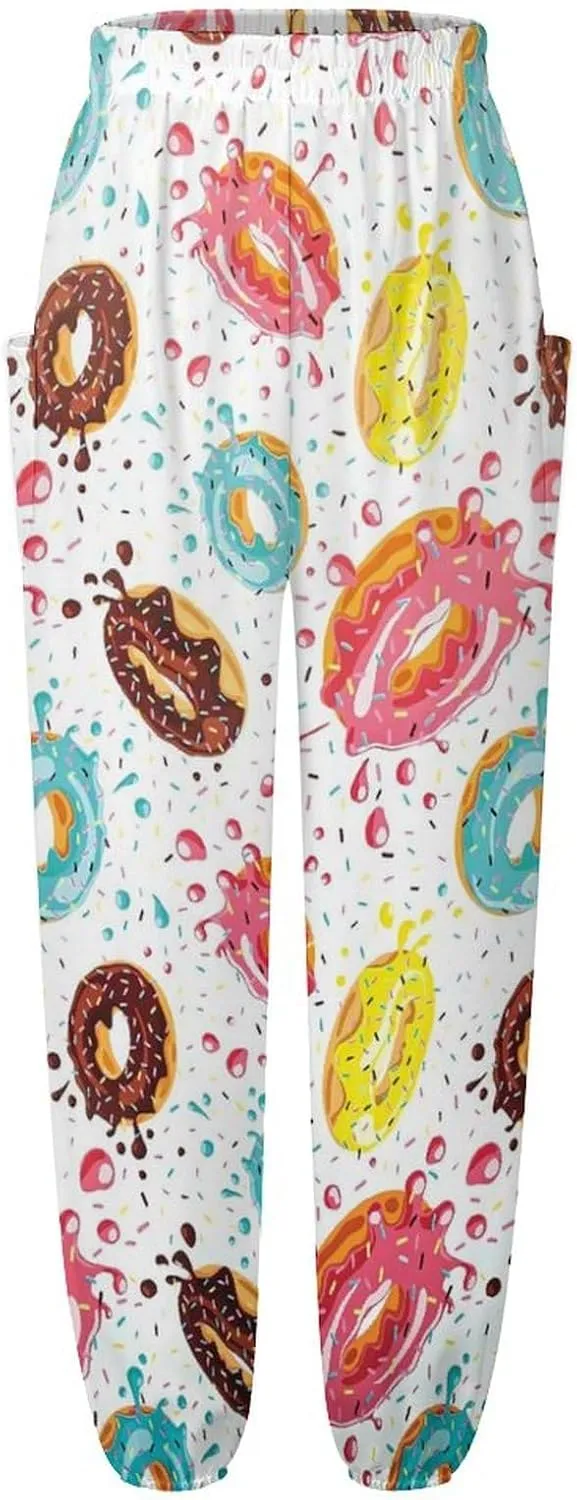 Dount Print Yoga Bloomers Womens Hippie Harem Pant Elephant Pants Elastic Gym Joggers Loose Casual Slacks Sweatpants