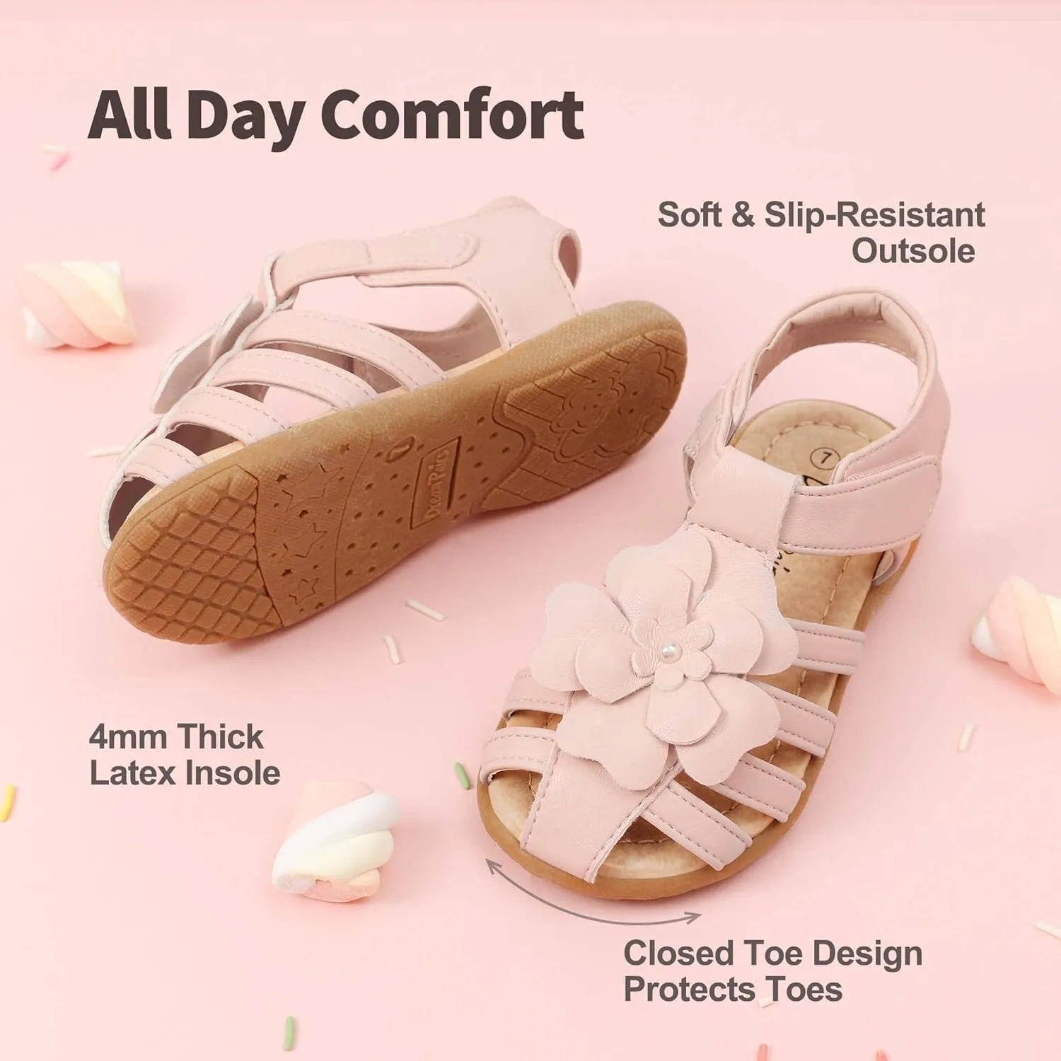 DREAM PAIRS Girls Toddler/Little Kid Closed-Toe Flower Summer Dress Sandals Shoes