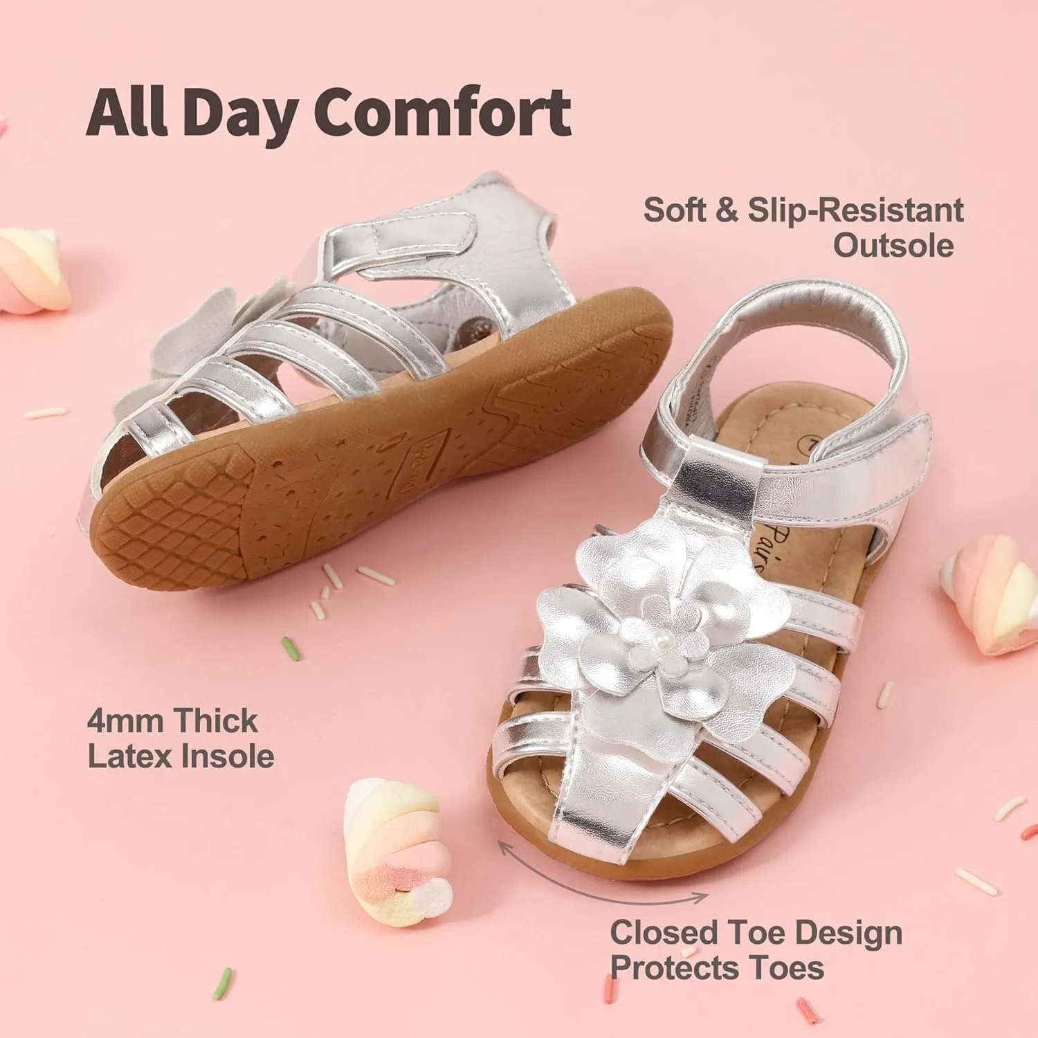 DREAM PAIRS Girls Toddler/Little Kid Closed-Toe Flower Summer Dress Sandals Shoes