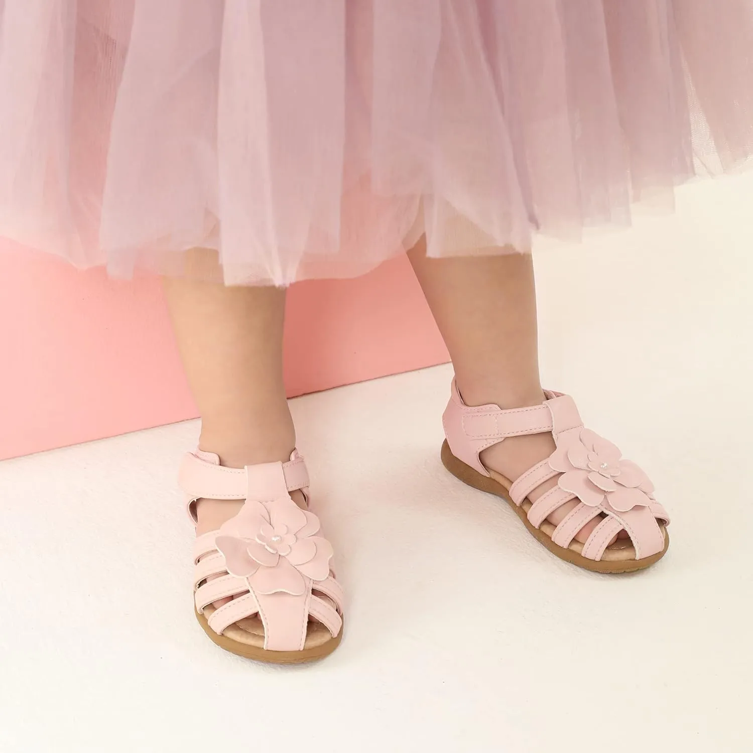 DREAM PAIRS Girls Toddler/Little Kid Closed-Toe Flower Summer Dress Sandals Shoes