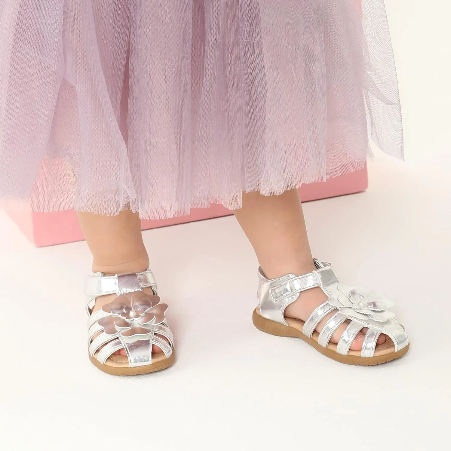 DREAM PAIRS Girls Toddler/Little Kid Closed-Toe Flower Summer Dress Sandals Shoes