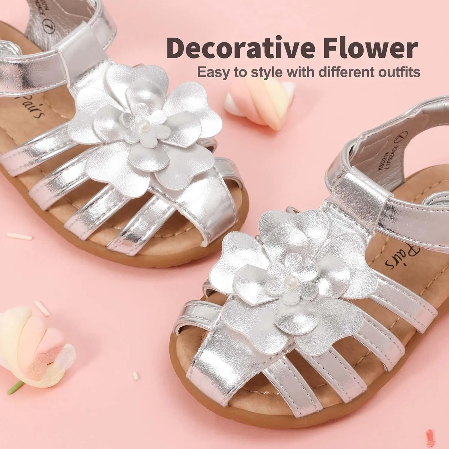 DREAM PAIRS Girls Toddler/Little Kid Closed-Toe Flower Summer Dress Sandals Shoes