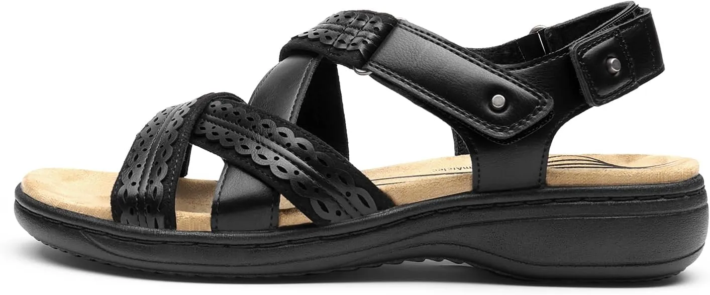 DREAM PAIRS Women's Arch Support Sandals Comfortable Open Toe Dress Flats Walking Sandals for Summer