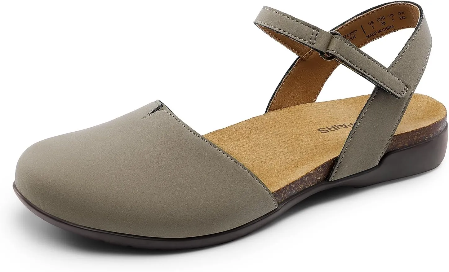 DREAM PAIRS Women's Closed Toe Sandals Arch Support Comfort Cork Footbed Flat Sandals Summer Shoes