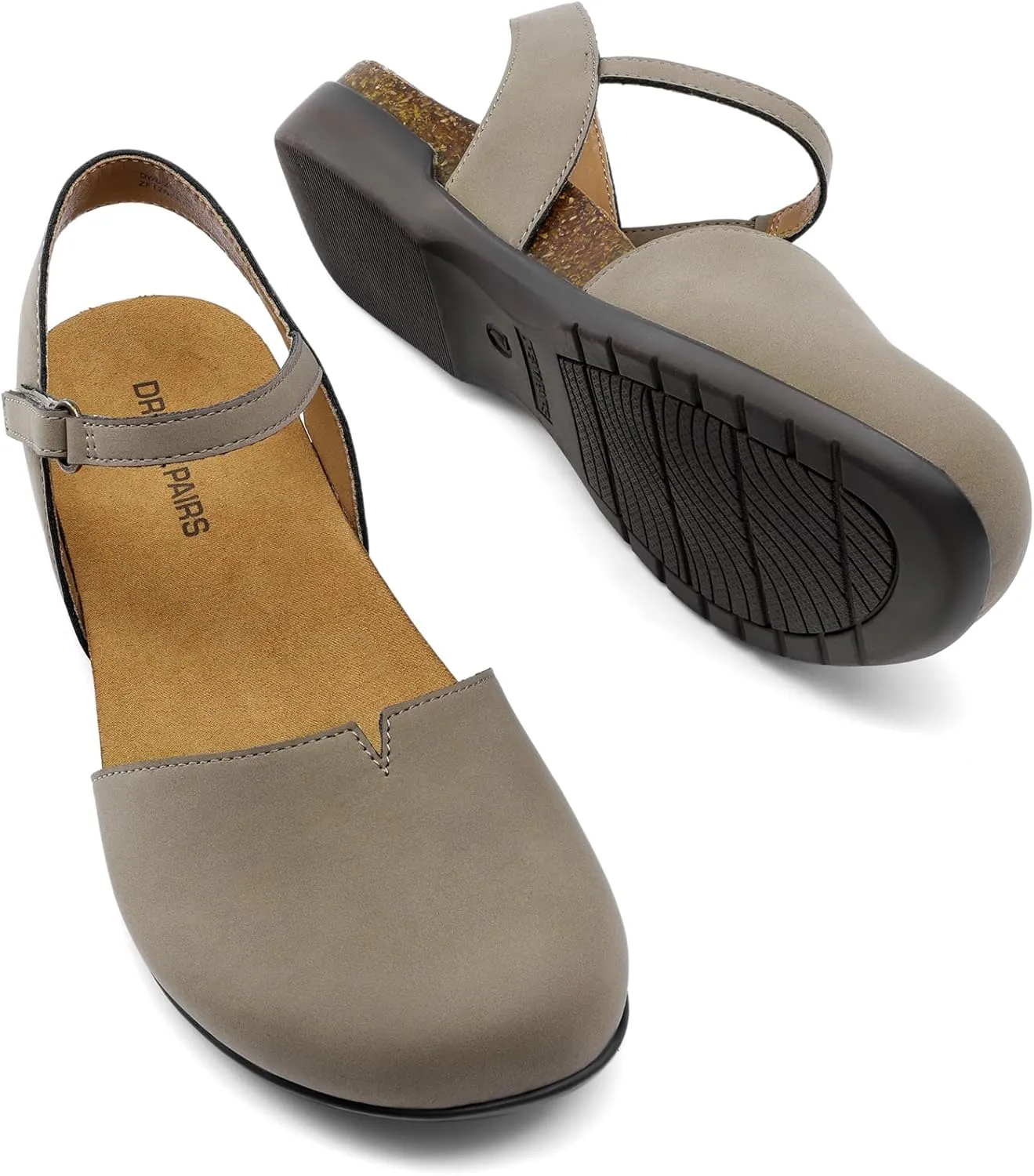 DREAM PAIRS Women's Closed Toe Sandals Arch Support Comfort Cork Footbed Flat Sandals Summer Shoes
