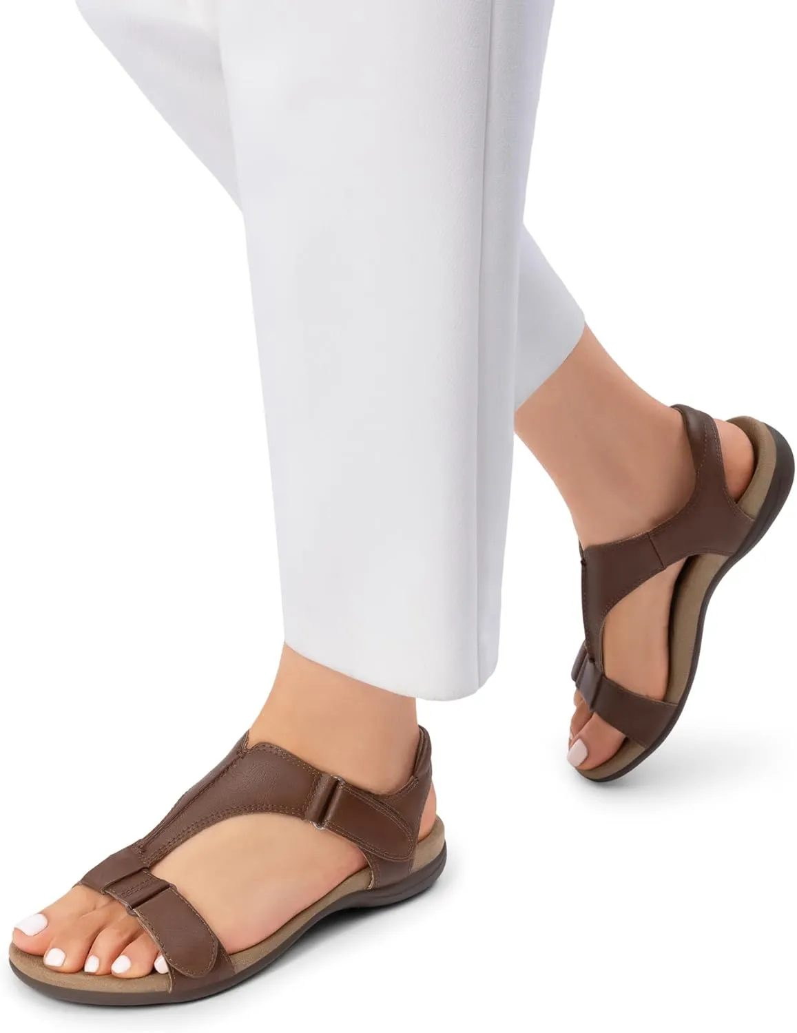 DREAM PAIRS Womens Sandals Arch Support T-Strap Orthopedic Flat Sandals Comfortable Summer Shoes