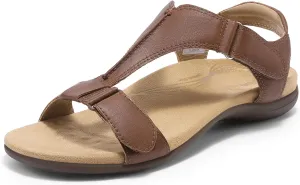 DREAM PAIRS Womens Sandals Arch Support T-Strap Orthopedic Flat Sandals Comfortable Summer Shoes