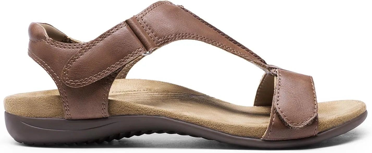 DREAM PAIRS Womens Sandals Arch Support T-Strap Orthopedic Flat Sandals Comfortable Summer Shoes