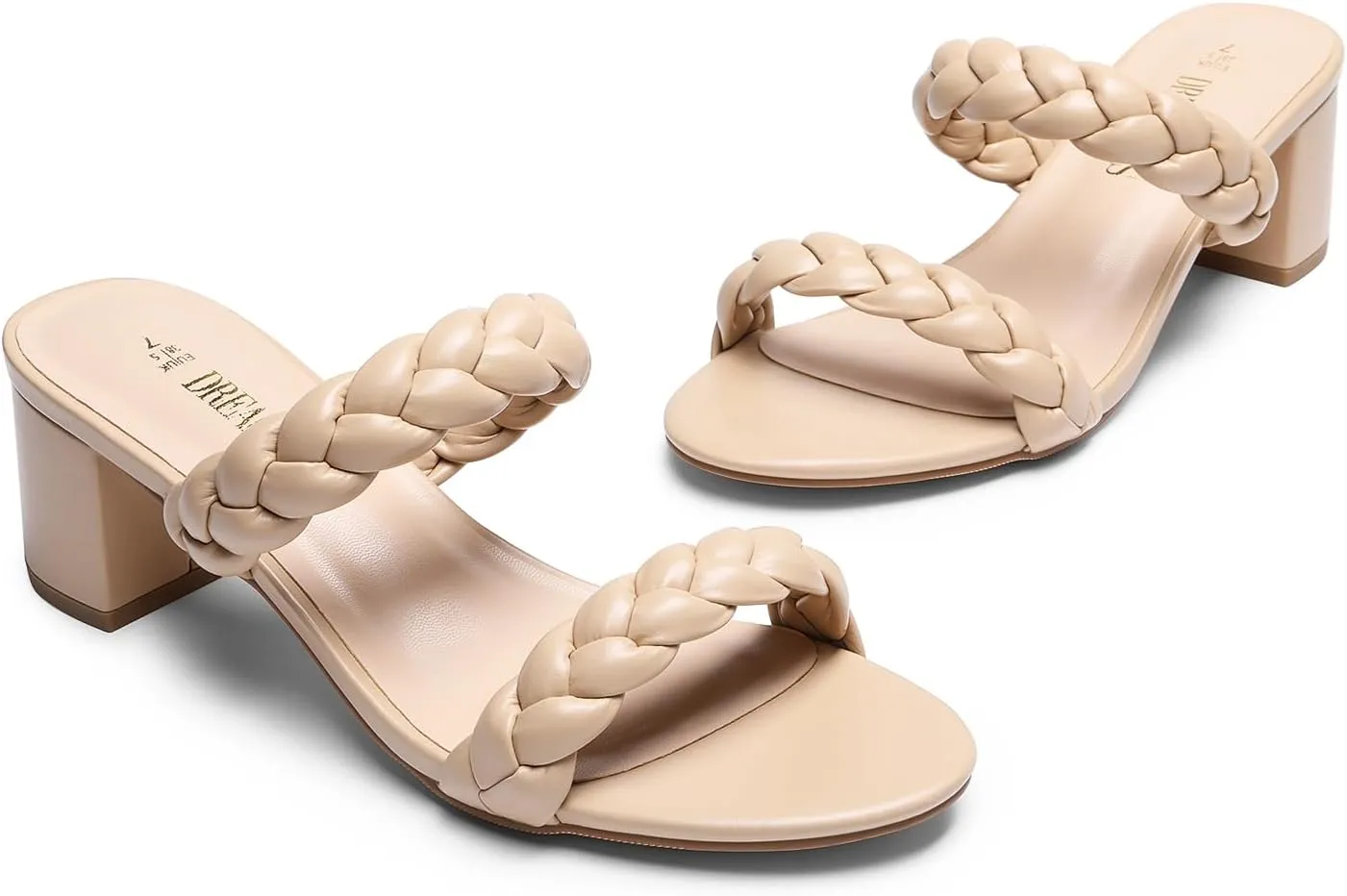 DREAM PAIRS Women's Two Braided Strap Low Heels for Women Open Toe Block Chunky Heels Sandals Holiday Party Wedding Dress Pumps Shoes