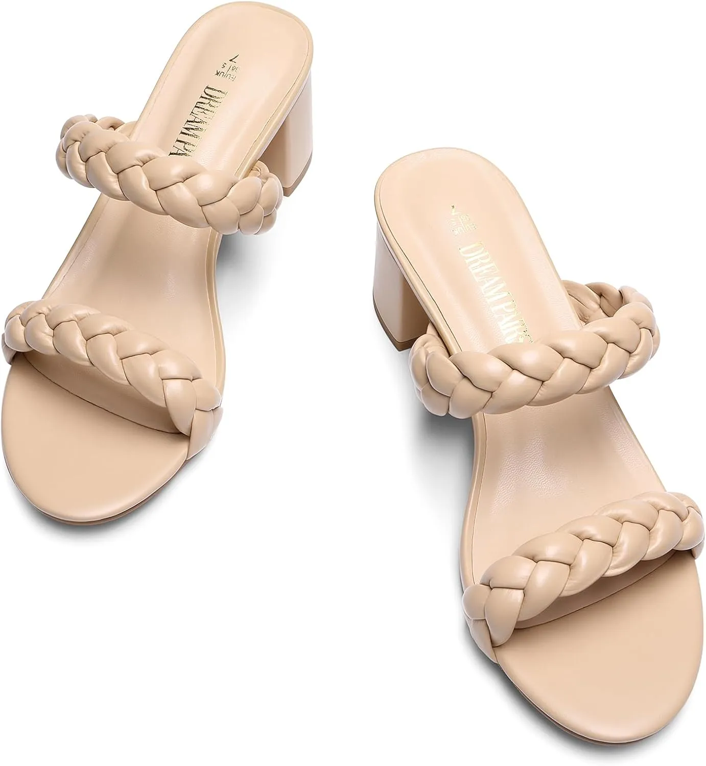 DREAM PAIRS Women's Two Braided Strap Low Heels for Women Open Toe Block Chunky Heels Sandals Holiday Party Wedding Dress Pumps Shoes