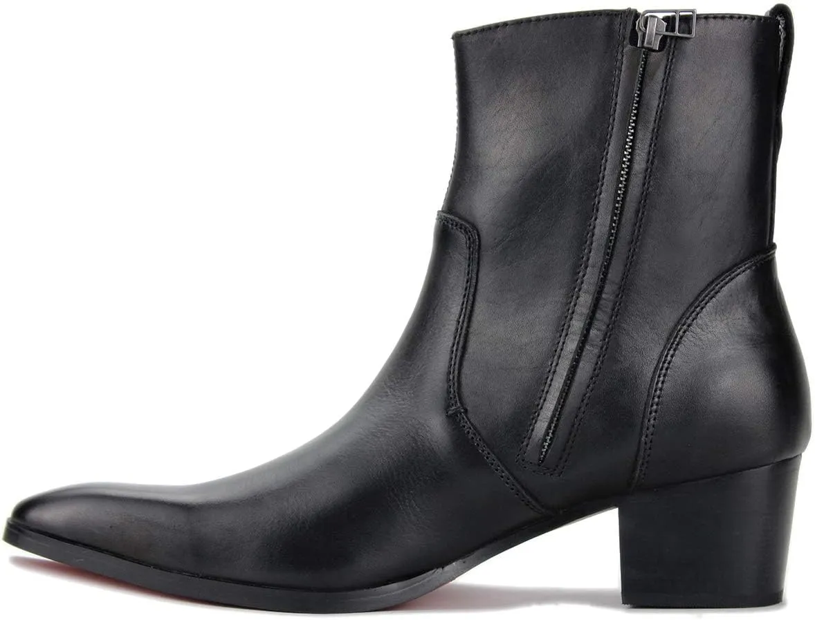 Dress Boot for Men Heels Casual Chelsea Combat Ankle Chukka Boots Zipper Black JY002