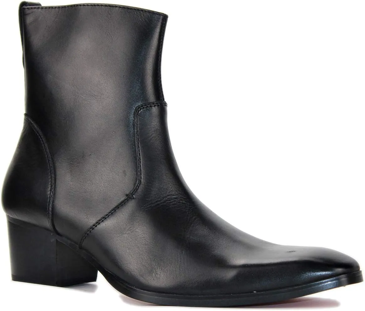 Dress Boot for Men Heels Casual Chelsea Combat Ankle Chukka Boots Zipper Black JY002