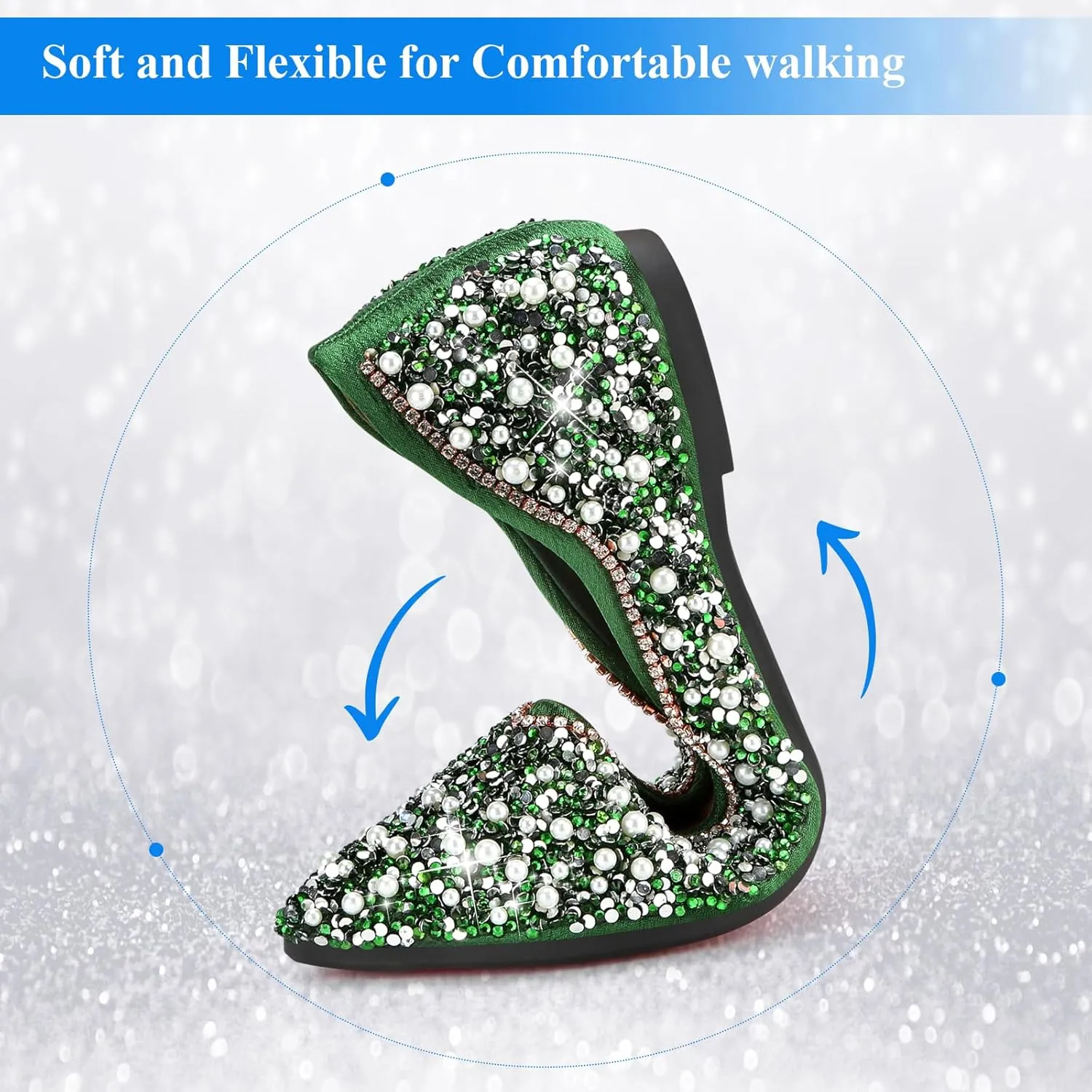 Dressy Flats Shoes for Women Comfortable Wedding Flats Rhinestone Fancy Ballet Flats Pointy Toe Flats