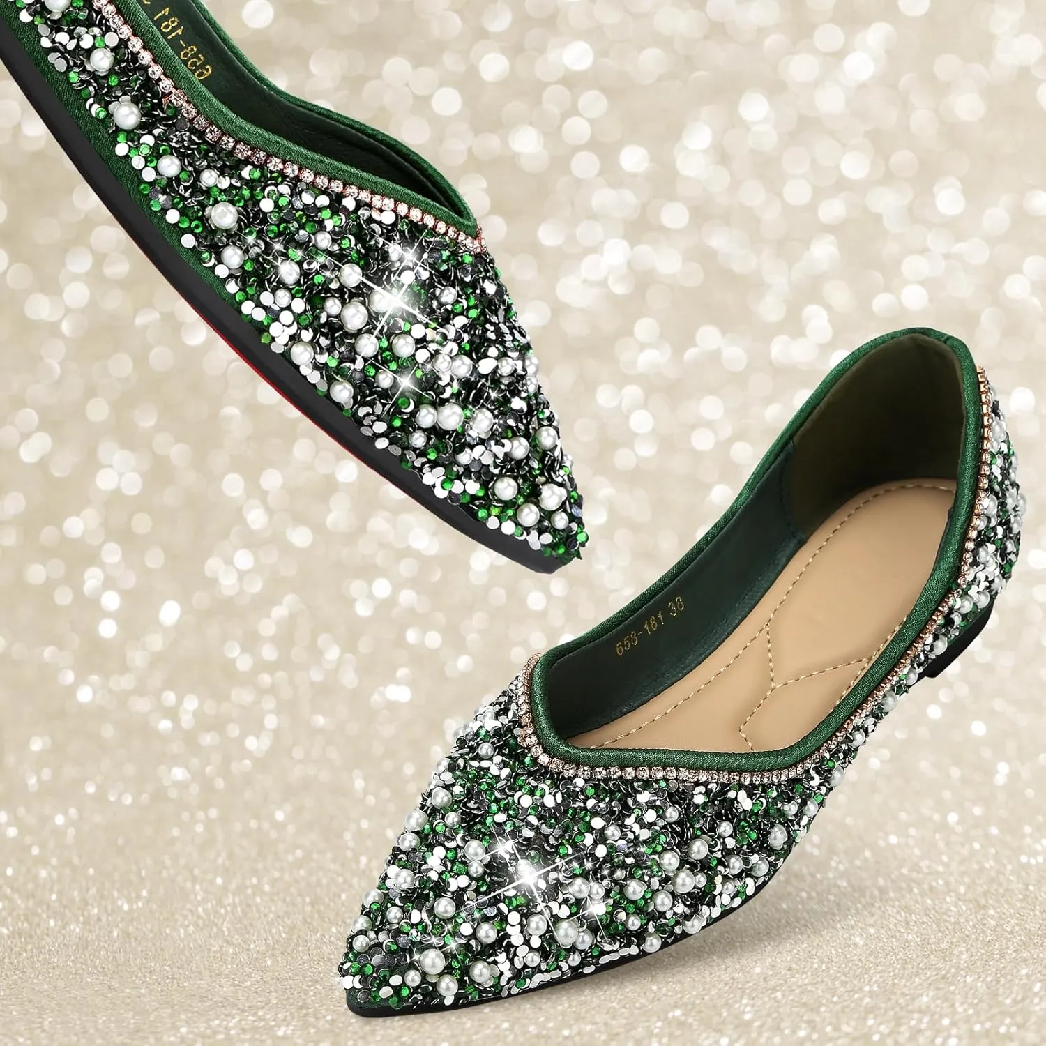 Dressy Flats Shoes for Women Comfortable Wedding Flats Rhinestone Fancy Ballet Flats Pointy Toe Flats