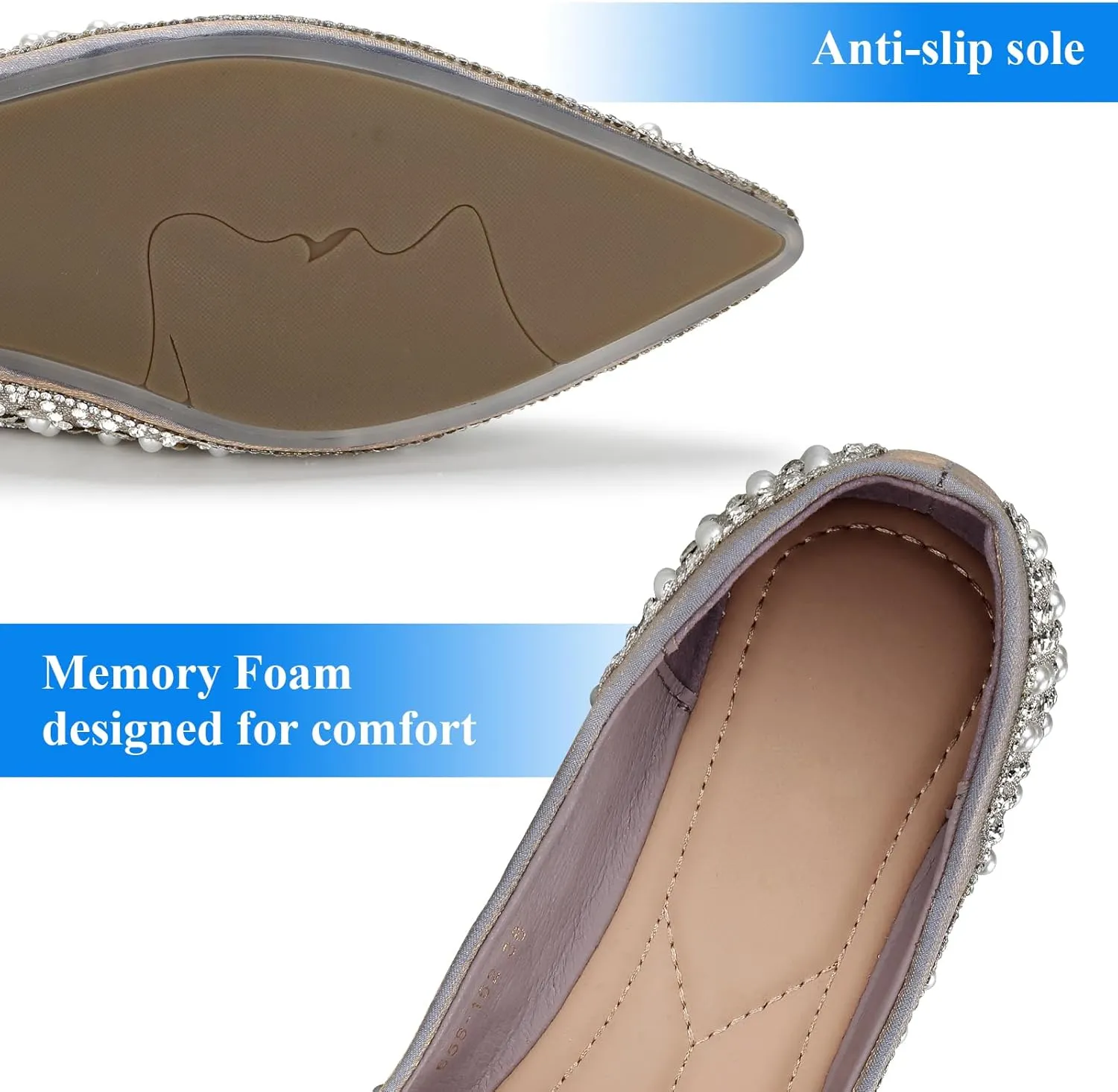 Dressy Flats Shoes for Women Comfortable Wedding Flats Rhinestone Fancy Ballet Flats Pointy Toe Flats