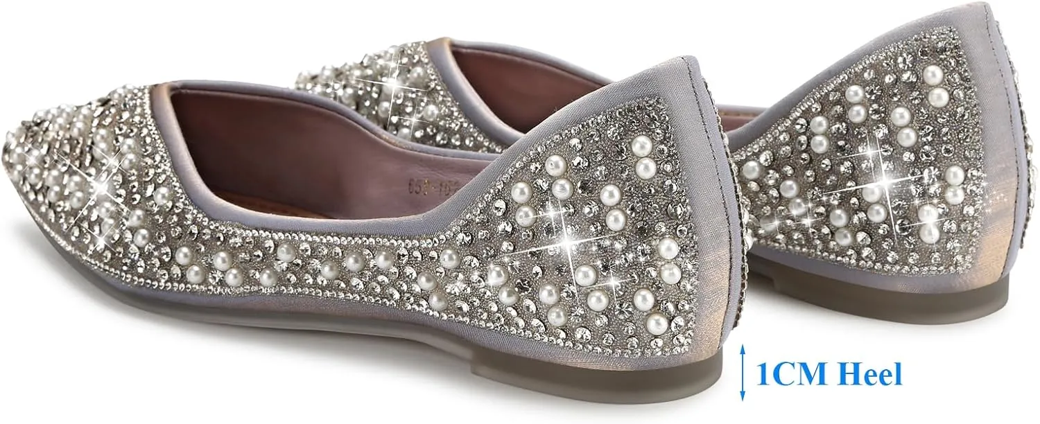 Dressy Flats Shoes for Women Comfortable Wedding Flats Rhinestone Fancy Ballet Flats Pointy Toe Flats
