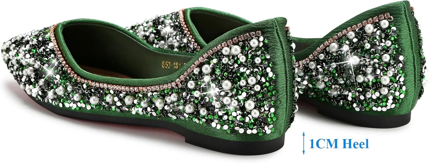 Dressy Flats Shoes for Women Comfortable Wedding Flats Rhinestone Fancy Ballet Flats Pointy Toe Flats