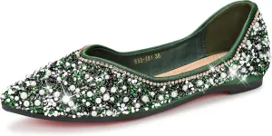 Dressy Flats Shoes for Women Comfortable Wedding Flats Rhinestone Fancy Ballet Flats Pointy Toe Flats