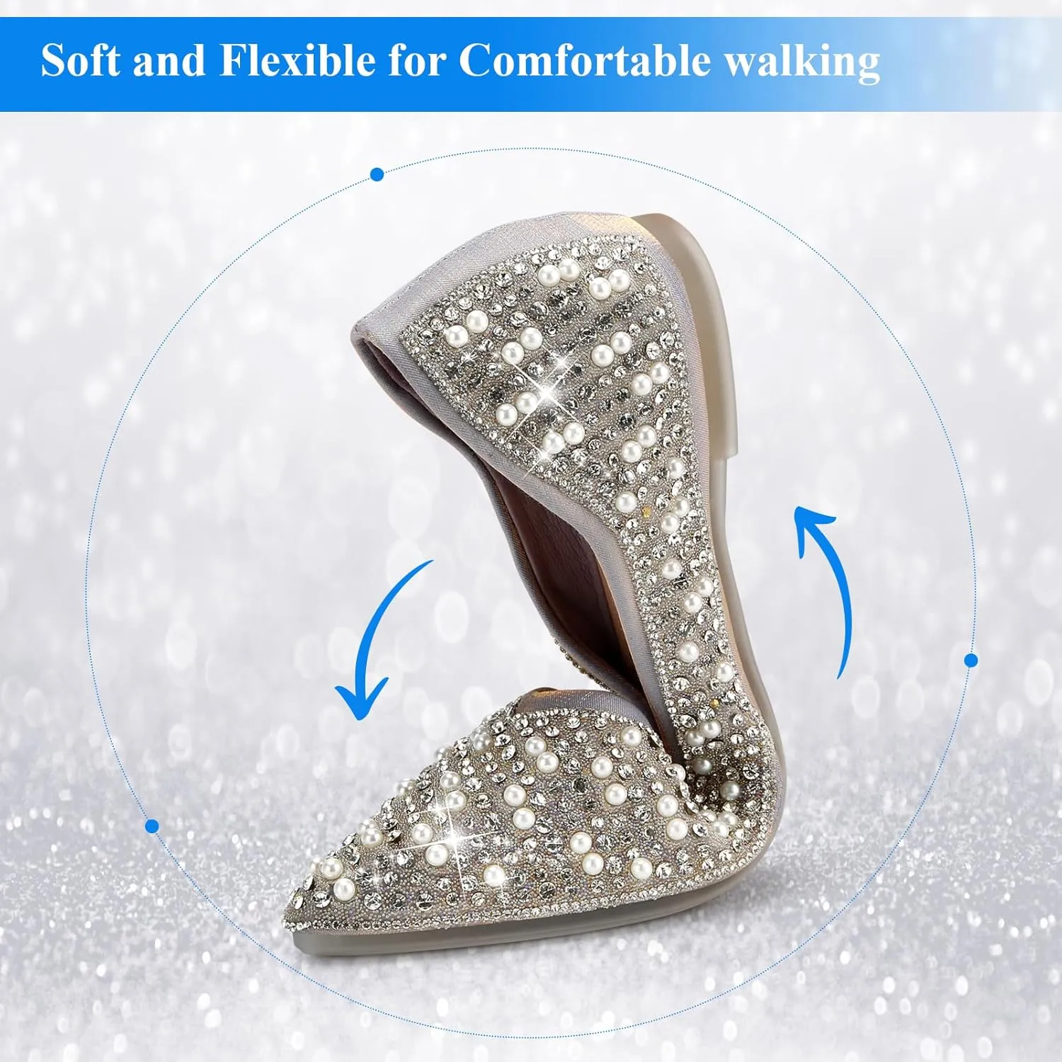 Dressy Flats Shoes for Women Comfortable Wedding Flats Rhinestone Fancy Ballet Flats Pointy Toe Flats
