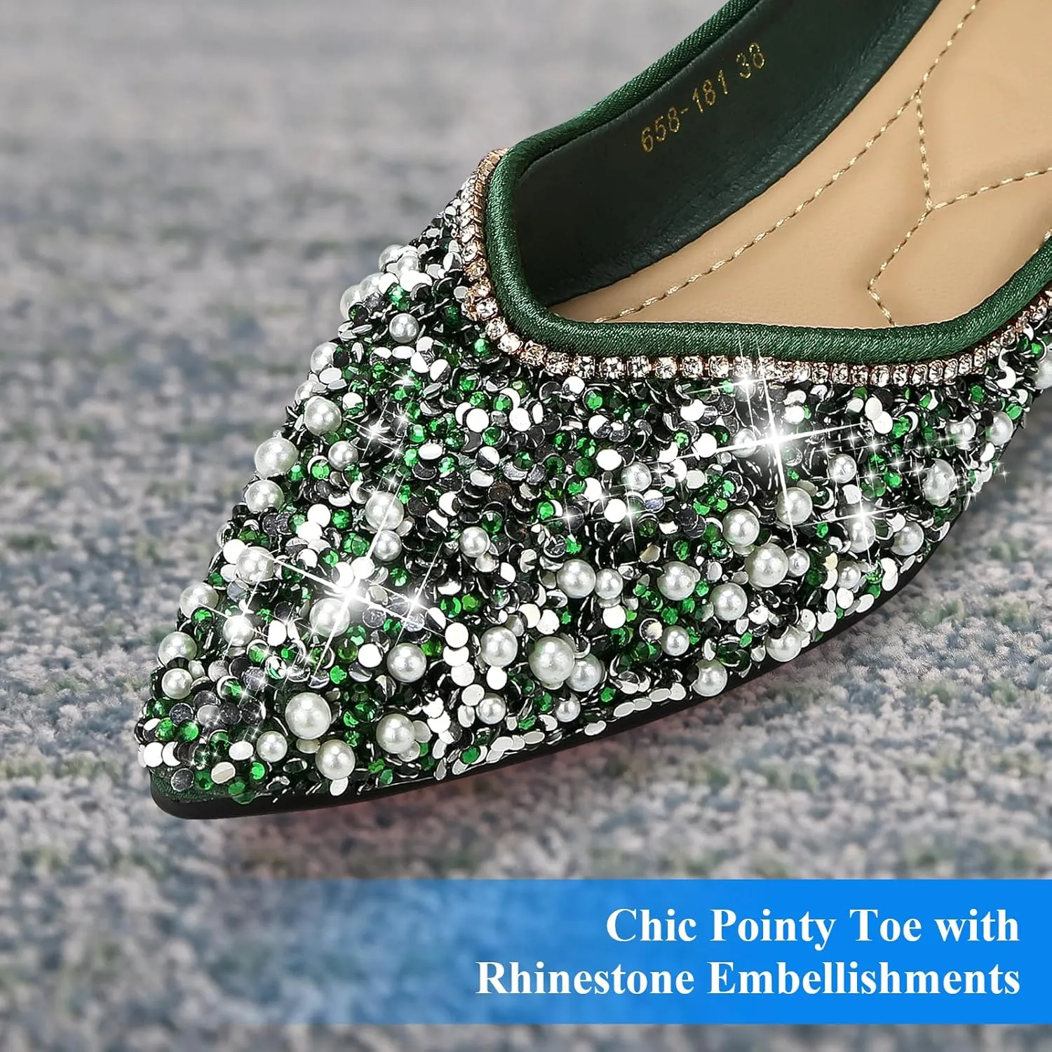 Dressy Flats Shoes for Women Comfortable Wedding Flats Rhinestone Fancy Ballet Flats Pointy Toe Flats