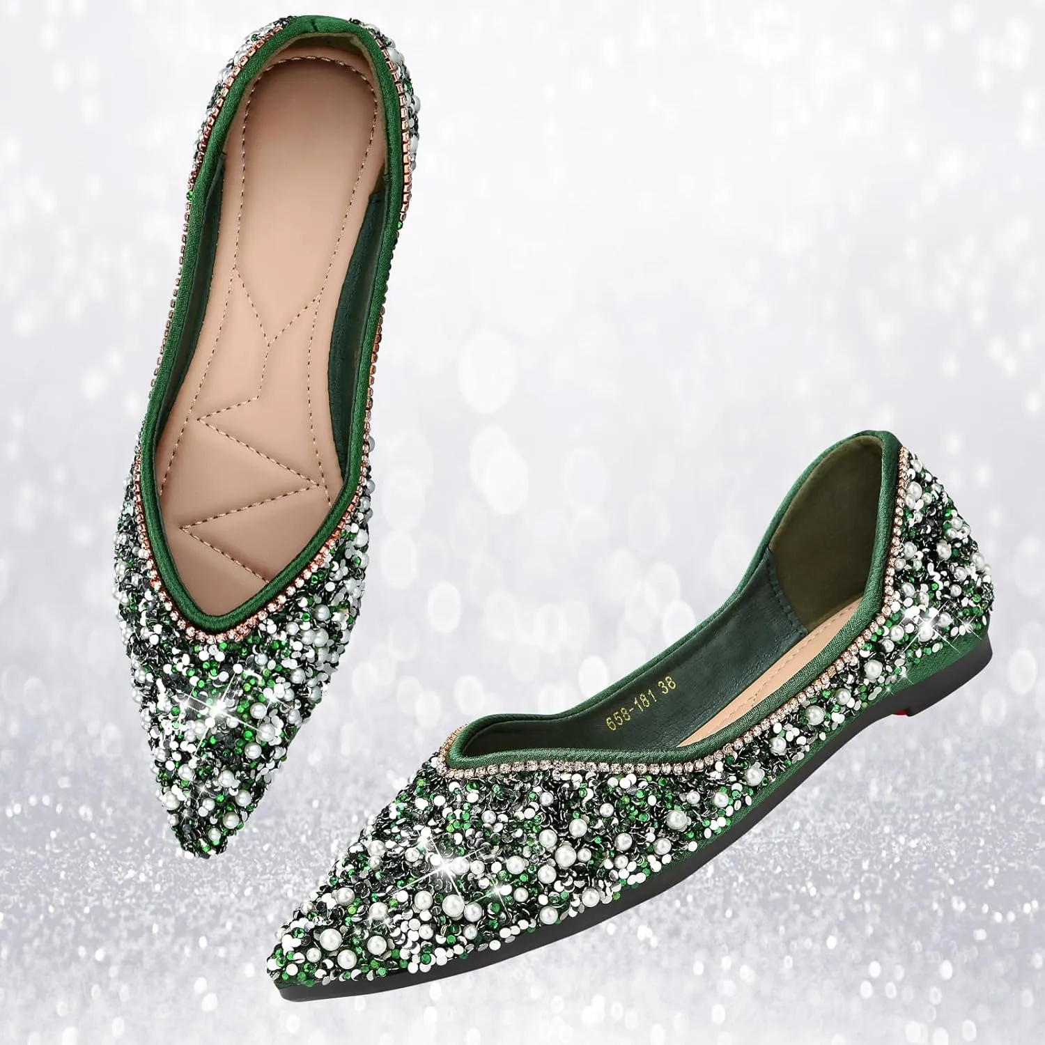 Dressy Flats Shoes for Women Comfortable Wedding Flats Rhinestone Fancy Ballet Flats Pointy Toe Flats
