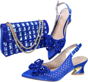 Durable Slingback Block Heel Sandals and Shiny Metallic Shoulder Bag Set for Ladies Cocktail Parties Travel