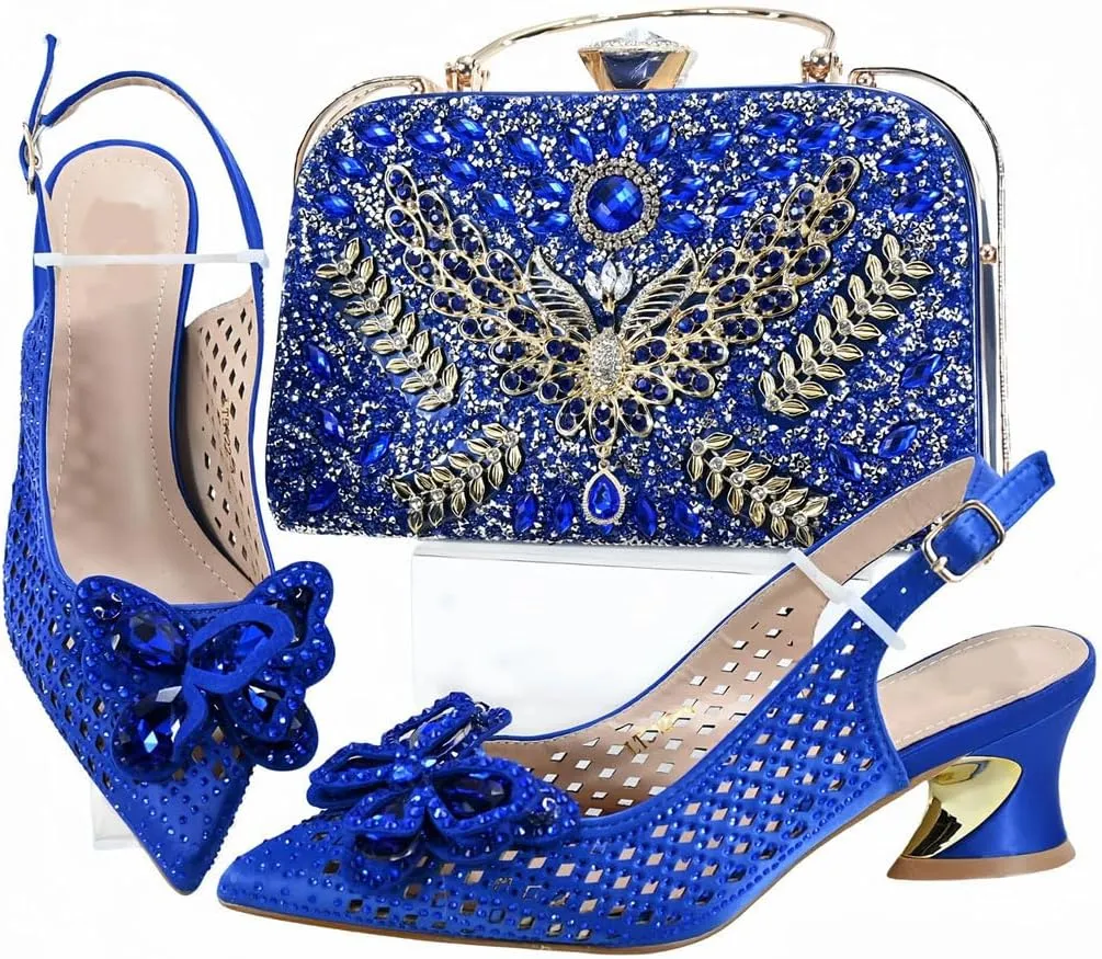 Durable Slingback Block Heel Sandals and Shiny Metallic Shoulder Bag Set for Ladies Cocktail Parties Travel