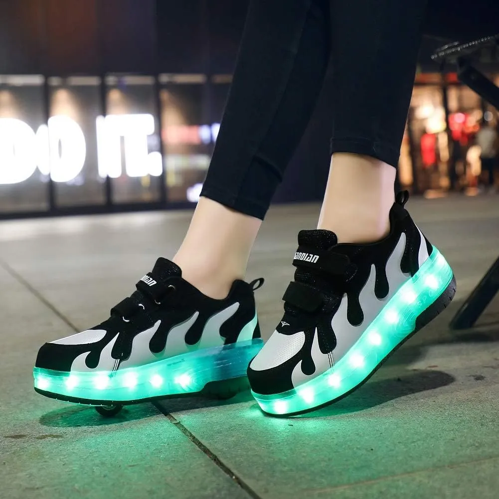 Ehauuo Unisex Roller Shoes Kids Sparkling Wheels Shoes Girls Light up Roller Skates Sneakers Boys Rechargeable Flashing Sneakers for Gift