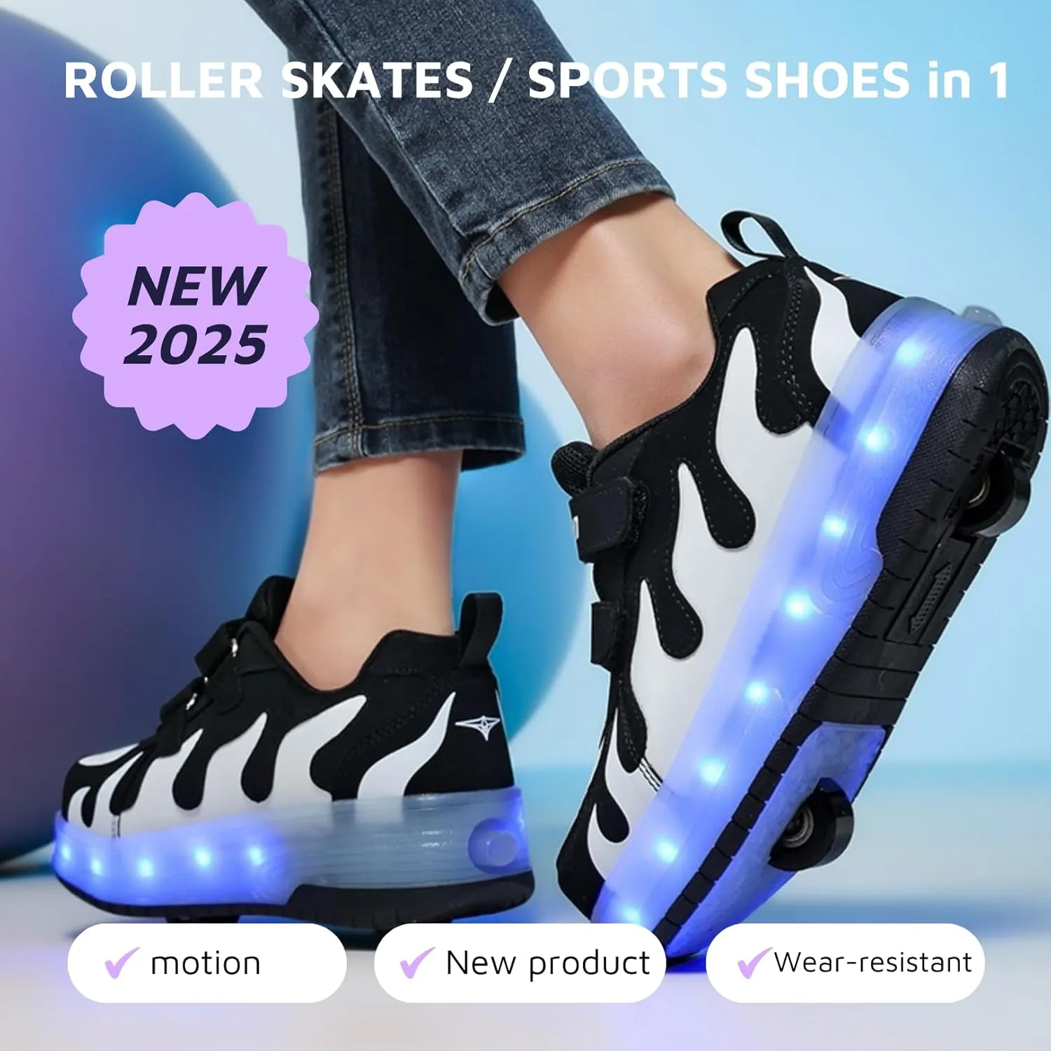 Ehauuo Unisex Roller Shoes Kids Sparkling Wheels Shoes Girls Light up Roller Skates Sneakers Boys Rechargeable Flashing Sneakers for Gift