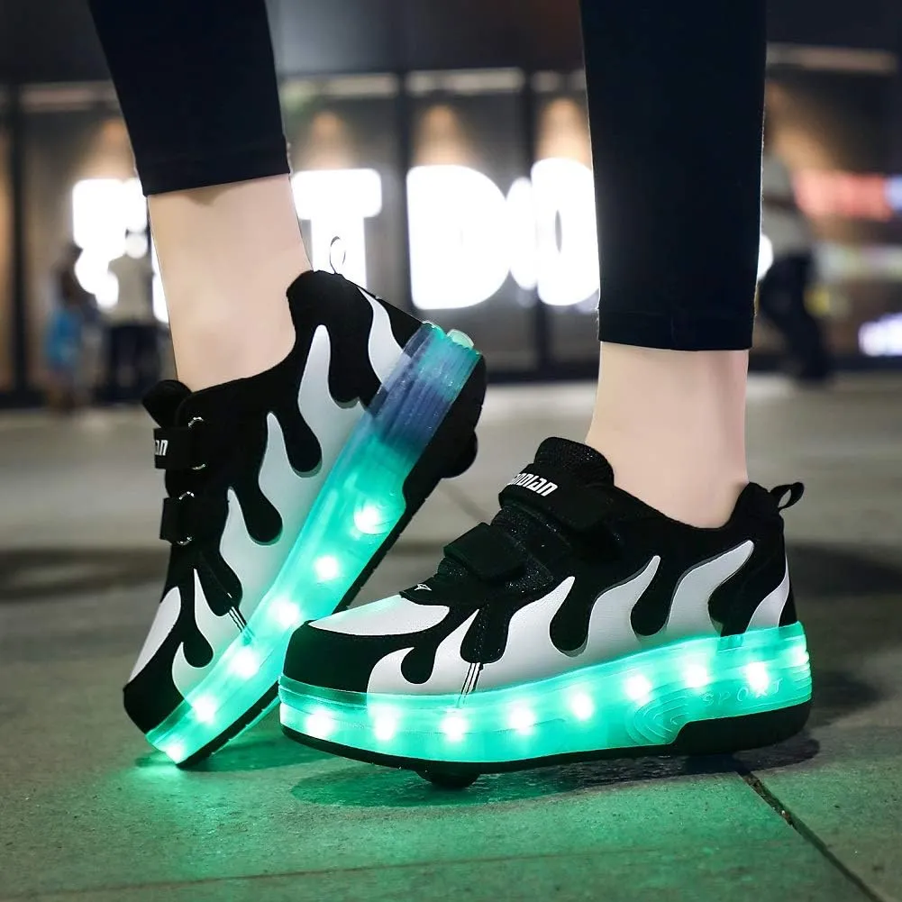 Ehauuo Unisex Roller Shoes Kids Sparkling Wheels Shoes Girls Light up Roller Skates Sneakers Boys Rechargeable Flashing Sneakers for Gift