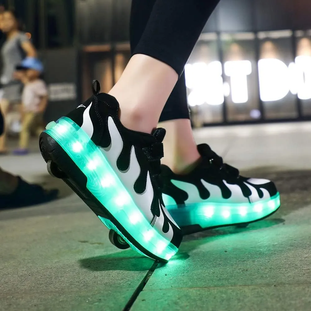 Ehauuo Unisex Roller Shoes Kids Sparkling Wheels Shoes Girls Light up Roller Skates Sneakers Boys Rechargeable Flashing Sneakers for Gift