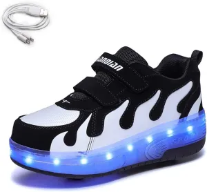 Ehauuo Unisex Roller Shoes Kids Sparkling Wheels Shoes Girls Light up Roller Skates Sneakers Boys Rechargeable Flashing Sneakers for Gift