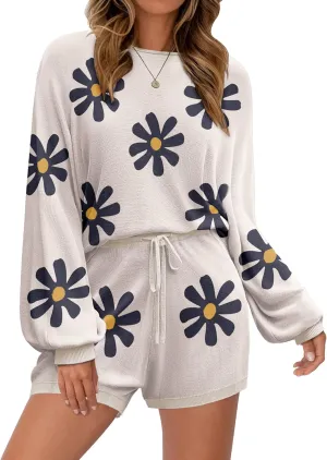 Ekouaer Knit Pajamas Set for Women Lounge Wear Sets Long Sleeve Sweatsuit Matching 2 Piece Outfits Casual Sweater Sets S-XXL