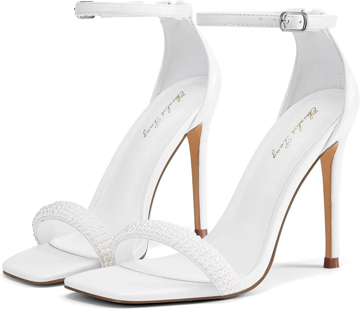 Elisabet Tang Women's Stiletto Heels Square Open Toe Ankle Strap High Heeled Sandals 4 Inch Comfort Sexy Dressy Shoes