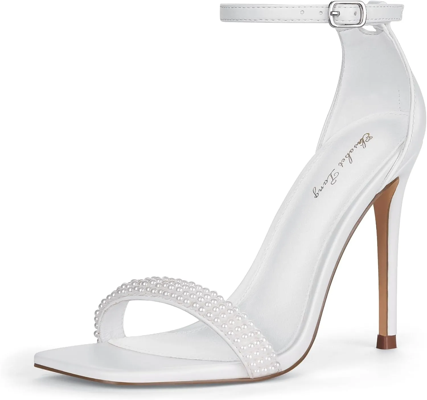 Elisabet Tang Women's Stiletto Heels Square Open Toe Ankle Strap High Heeled Sandals 4 Inch Comfort Sexy Dressy Shoes