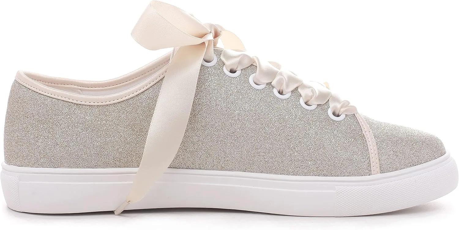 Elivandon 16052 Wedding Shoes Bling Bridal Sneakers Flats Bride Tennis Shoes Shiny Sequin Shoes Sparkly Sneakers