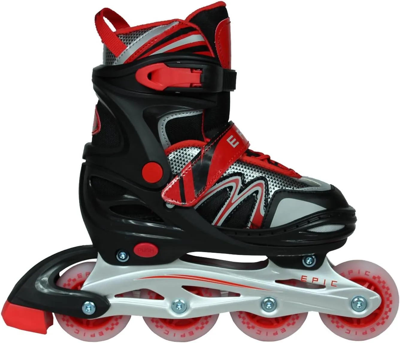 Epic Skates Drift Adjustable Inline Roller Skates W/LED Light Up Wheels, Black/Red, Youth 1-4