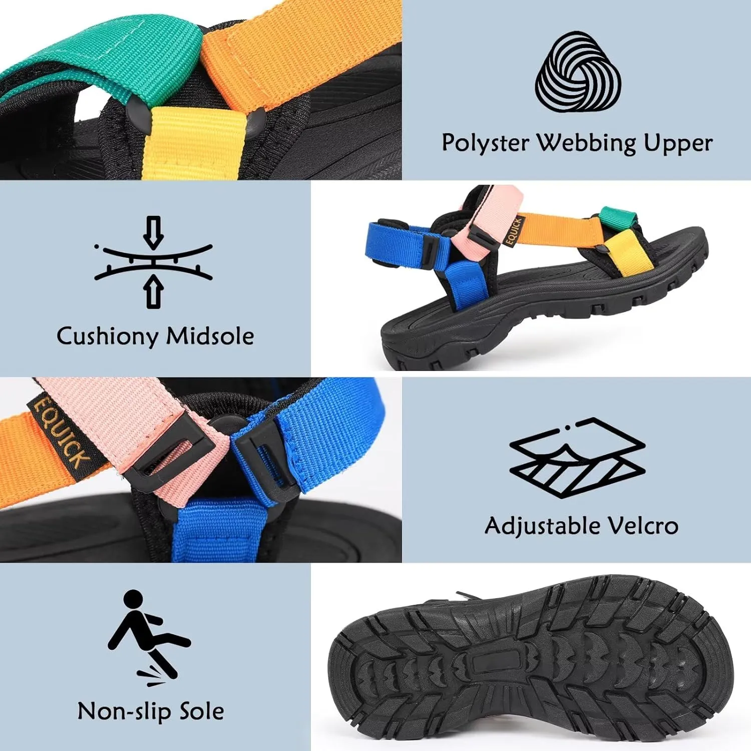 EQUICK Sport Sandals for Women, Open Toe Strap Sandal Anti-skidding Outdoor Water Sandals Comfortable Athletic Sandals for Beach
