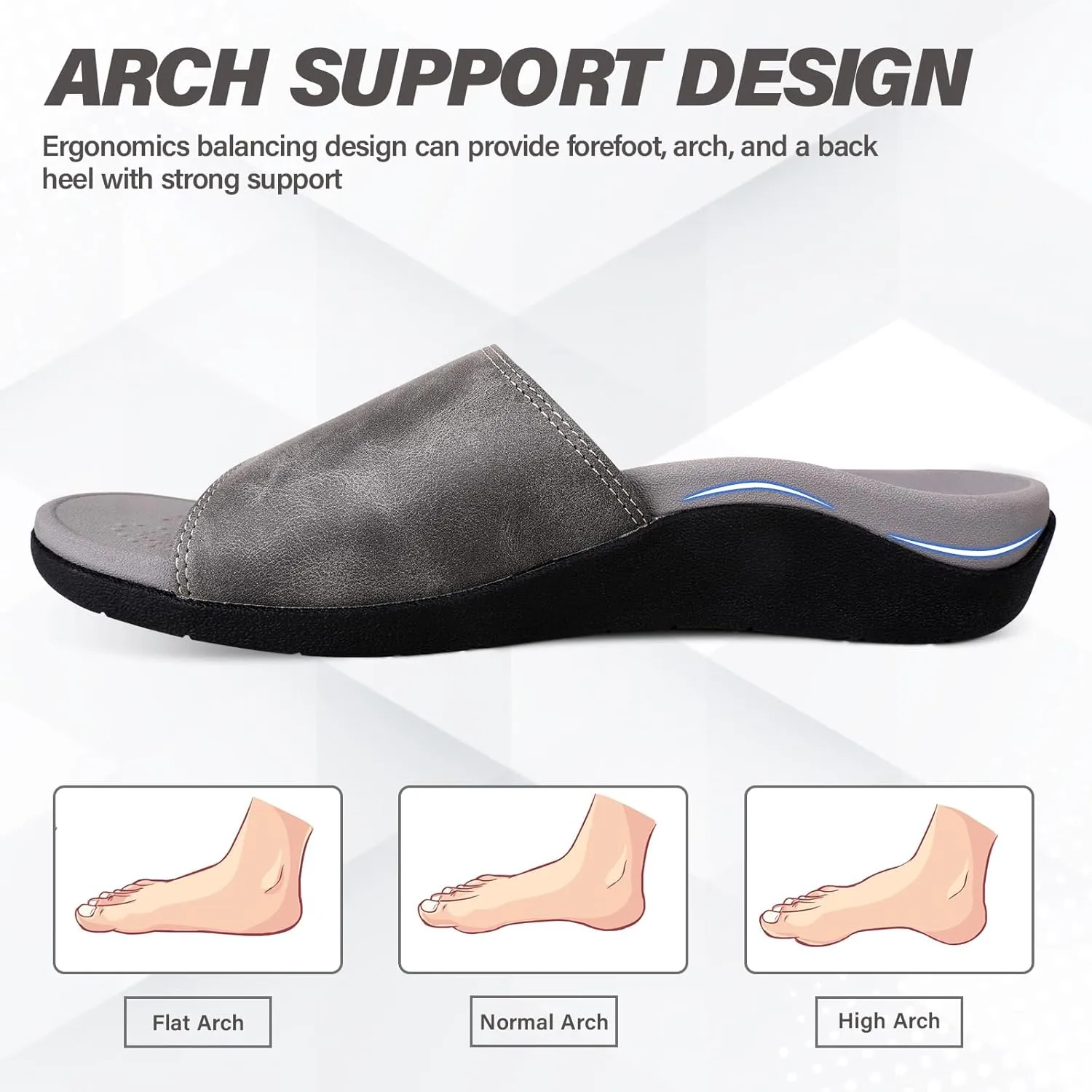 ERGOfoot Slide Sandals with Arch Support, Comfortable Plantar Fasciitis Feet Walking Sandal, Orthopedic Sandals with Adjustable Straps, Foot Pain Relief