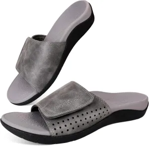 ERGOfoot Slide Sandals with Arch Support, Comfortable Plantar Fasciitis Feet Walking Sandal, Orthopedic Sandals with Adjustable Straps, Foot Pain Relief