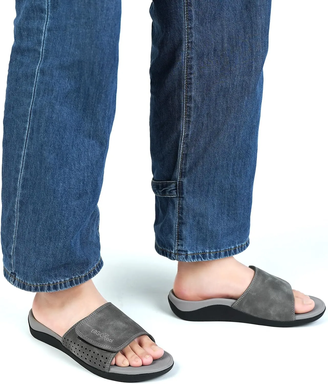 ERGOfoot Slide Sandals with Arch Support, Comfortable Plantar Fasciitis Feet Walking Sandal, Orthopedic Sandals with Adjustable Straps, Foot Pain Relief