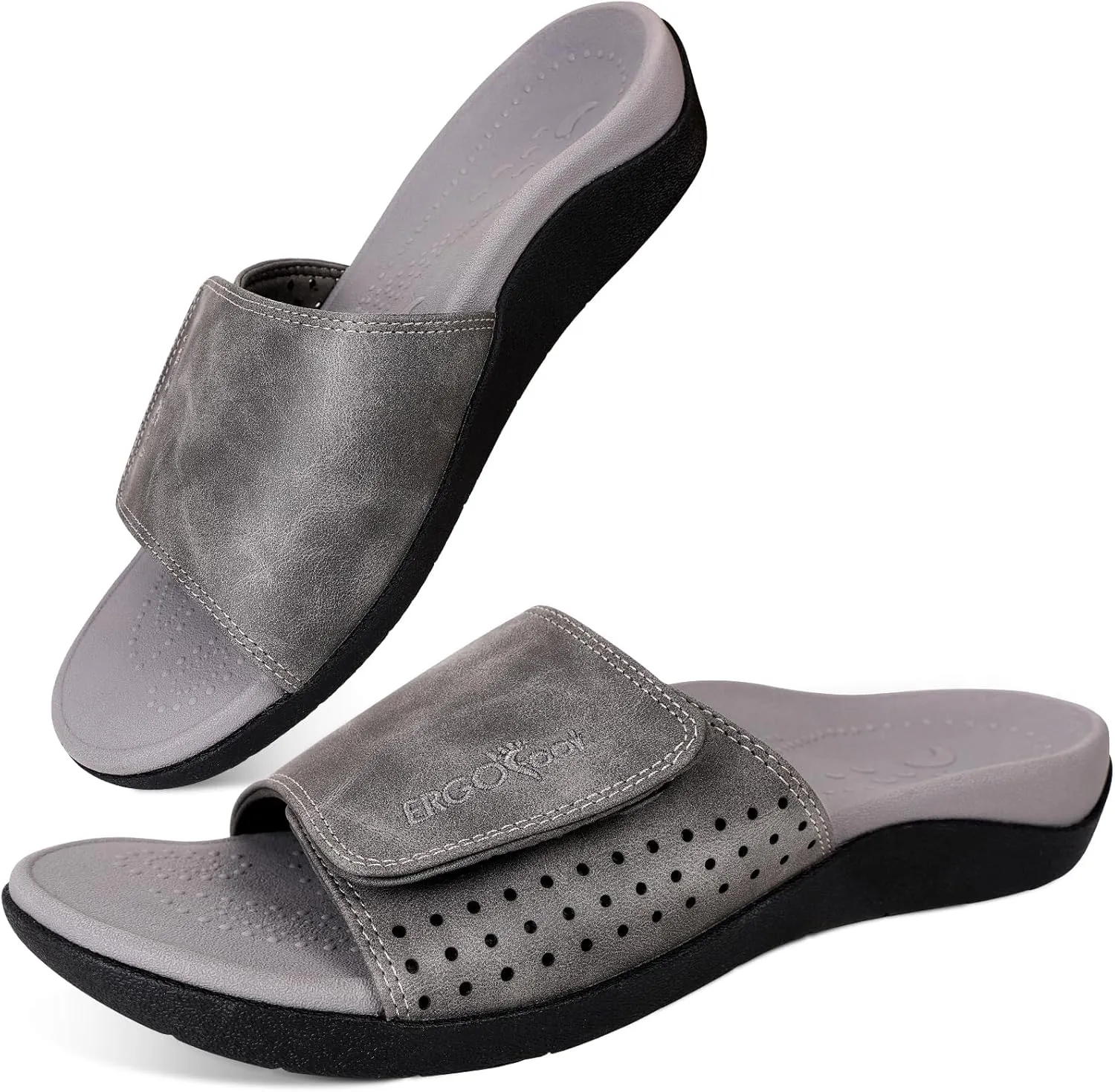 ERGOfoot Slide Sandals with Arch Support, Comfortable Plantar Fasciitis Feet Walking Sandal, Orthopedic Sandals with Adjustable Straps, Foot Pain Relief